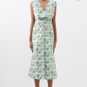 Ganni NWT floral jacquard blue/green midi dress sz. 36/US 4